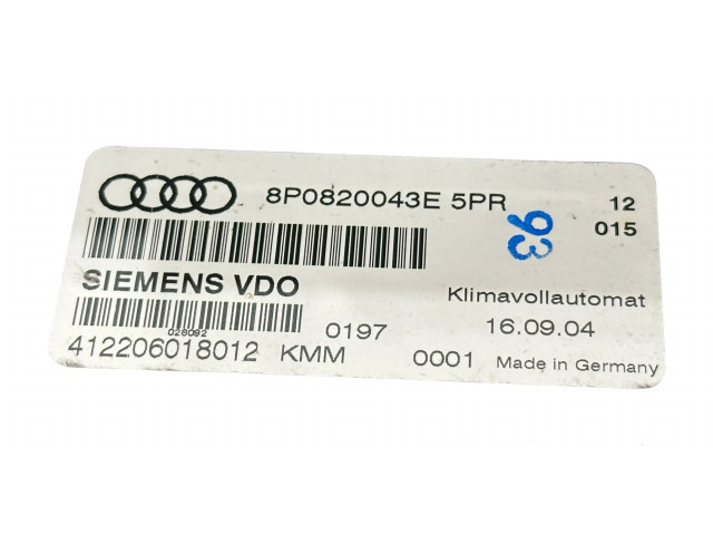 Блок управления климат-контролем 8P0820043E, 412206018012   Audi A3 S3 8P