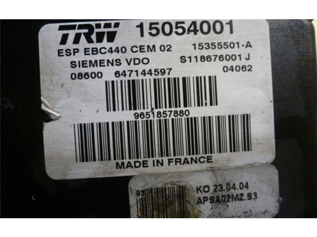 Jednotka ABS 15054001, 9651857880   Peugeot 207 CC 2004