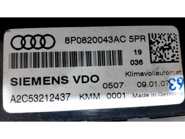 Блок управления климат-контролем 8P0820043AC, 131185   Audi A3 S3 8L