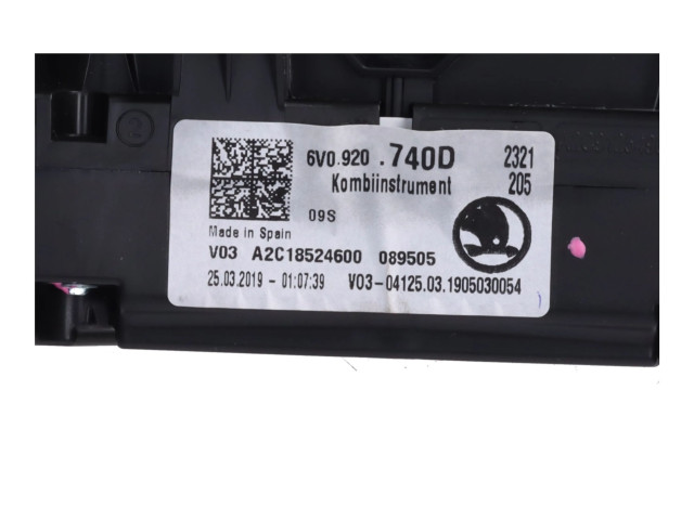 Přístrojová deska  Skoda Fabia Mk3 (NJ) 2019 6V0920740D  