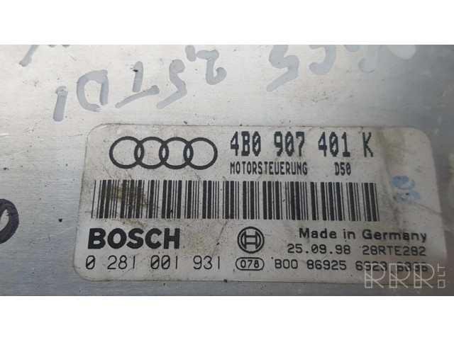 Блок управления двигателя 4B0907401K, 28RTE282   Audi A4 S4 B5 8D