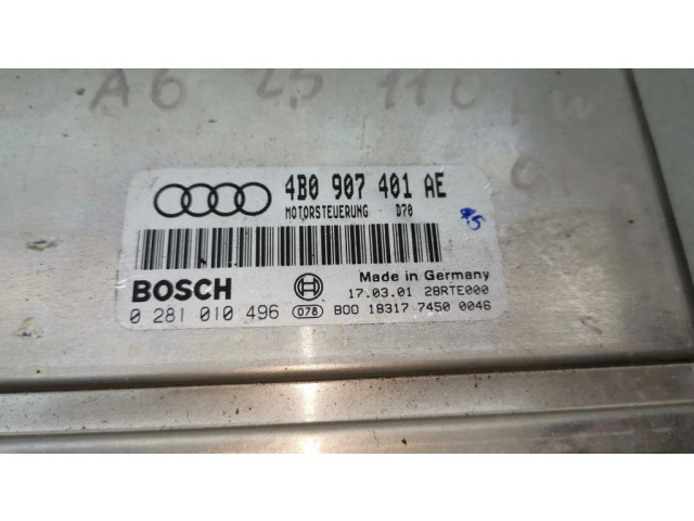 Блок управления двигателя 4B0907401AE, 0281010496   Audi A6 S6 C5 4B