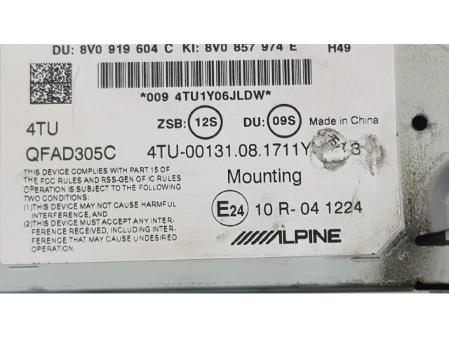 Дисплей    8V0857273P, 8V0919604C   Audi A3 S3 8V