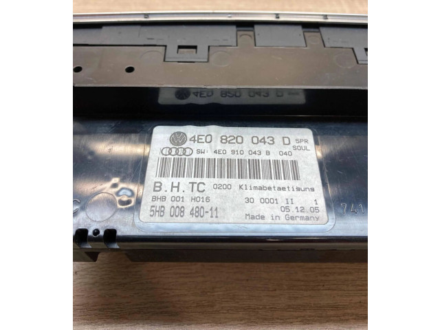 Блок управления климат-контролем 4E0820043D, 4E0910043B   Audi A8 S8 D3 4E