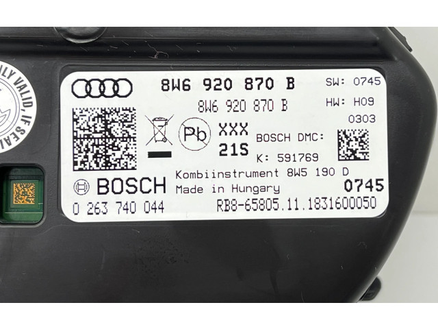 Přístrojová deska  Audi A5 2019 8W6920870B, 0263740044  