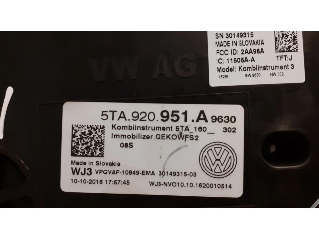 Přístrojová deska  Volkswagen Touran III 2017 5TA920951A, 152  