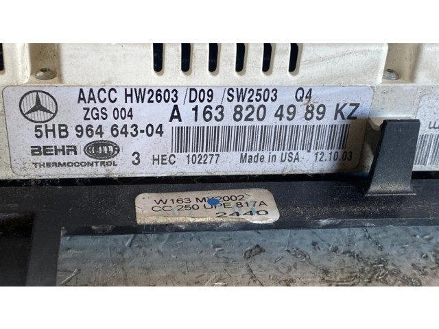 Блок управления климат-контролем A1638204989, 5HB96464304   Mercedes-Benz ML W163