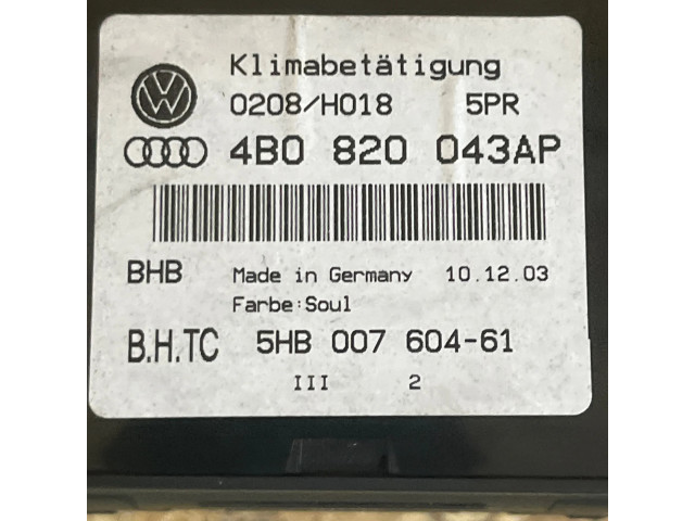 Блок управления климат-контролем 4B0820043AP, 5HB00760461   Audi A6 S6 C5 4B