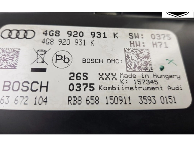 Přístrojová deska  Audi A7 S7 4G 2011 4G8920931K, 4G8920931K  
