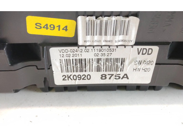 Přístrojová deska  Volkswagen Caddy 2011 2K0920875A, 1119010531  