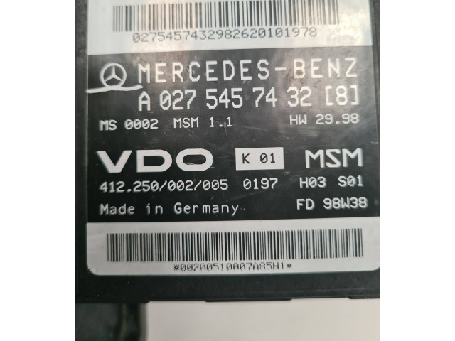 Řídící jednotka A0275457432, 412250002005   Mercedes-Benz A W168 1998