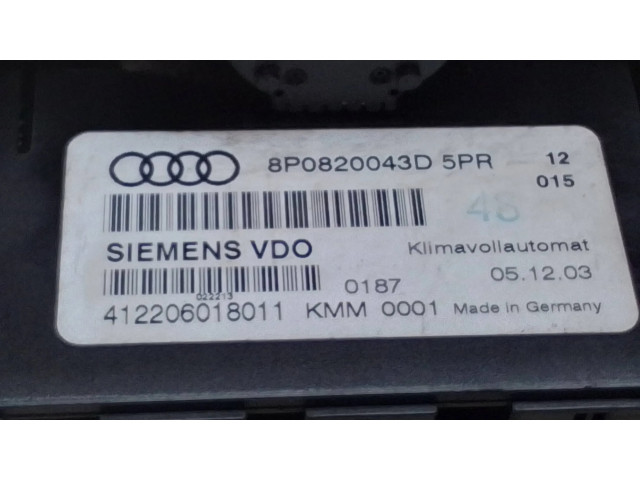 Блок управления климат-контролем 8P0820043D   Audi A3 S3 8P