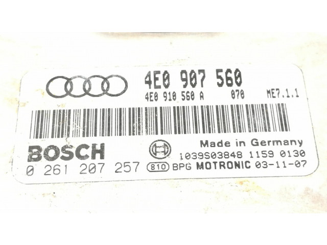 Блок управления двигателя 4E0910560A, 0261207257   Audi A8 S8 D3 4E