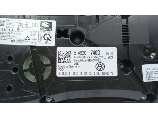 Přístrojová deska  Volkswagen Touran III 2020 5TA920740D, 5TA920740D  